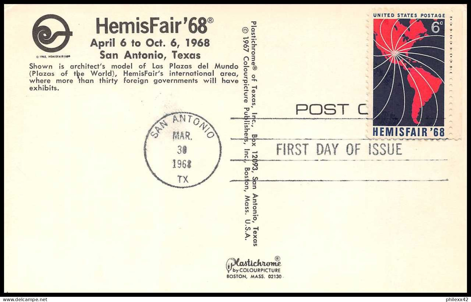 12875 LOT DE 7 fdc premier jour maximum hemisfair' 68 usa états unis carte postale postcard