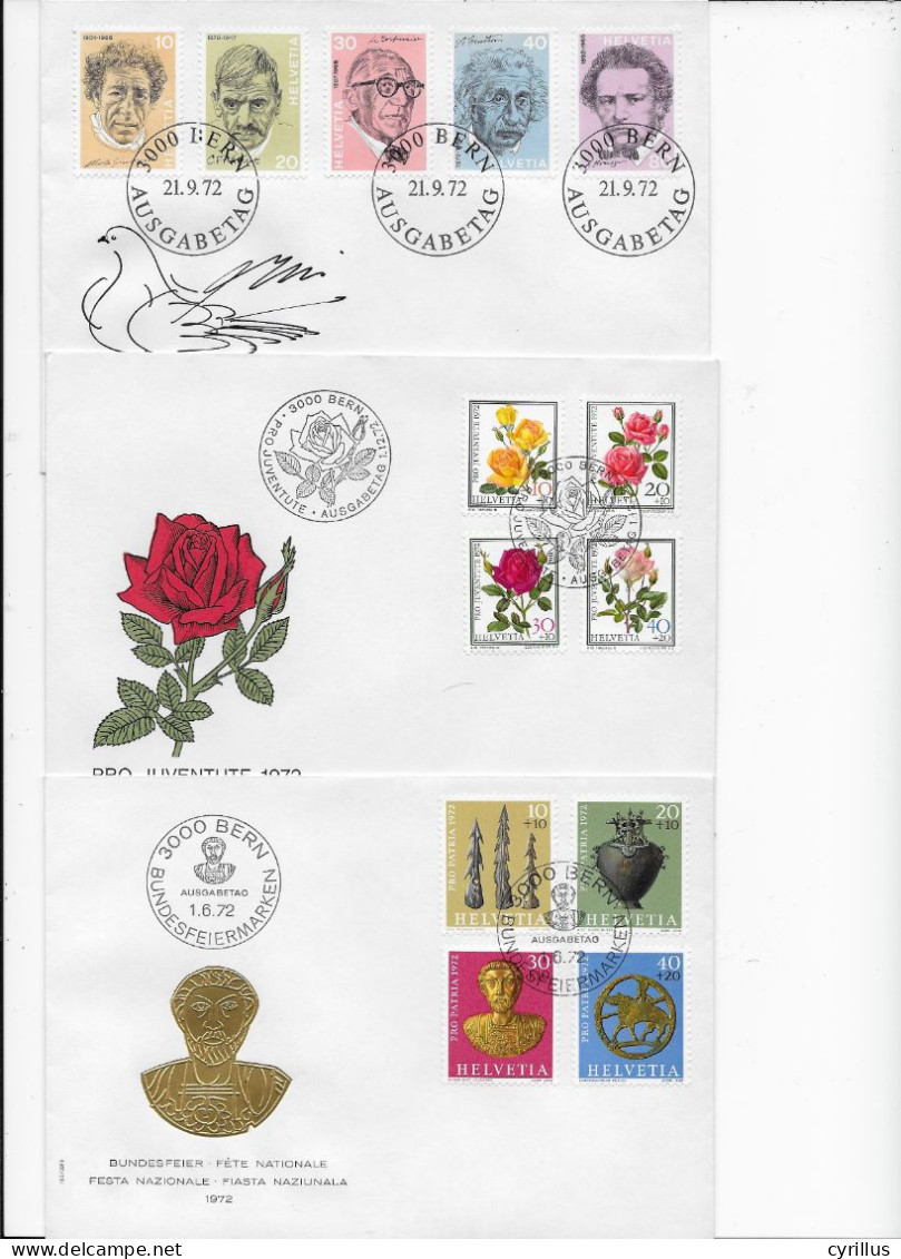 Suisse FDC 1972 - 3 Enveloppes - FDC