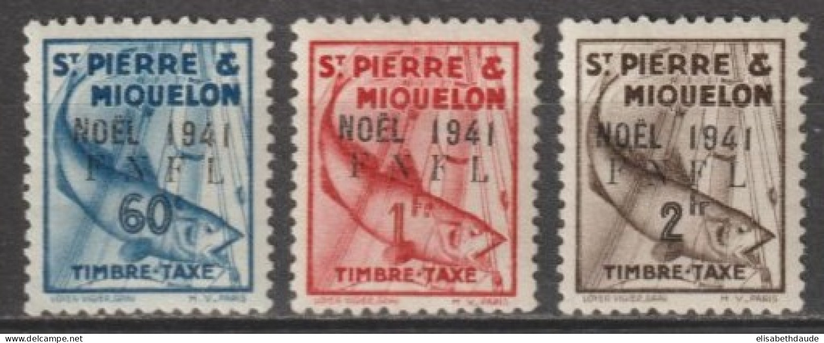 1941 - SPM FRANCE LIBRE - RARE SURCHARGE NOEL Sur TAXE - YVERT N° 48/50 ** MNH SIGNES CALVES - COTE = 580 EUR. - Neufs