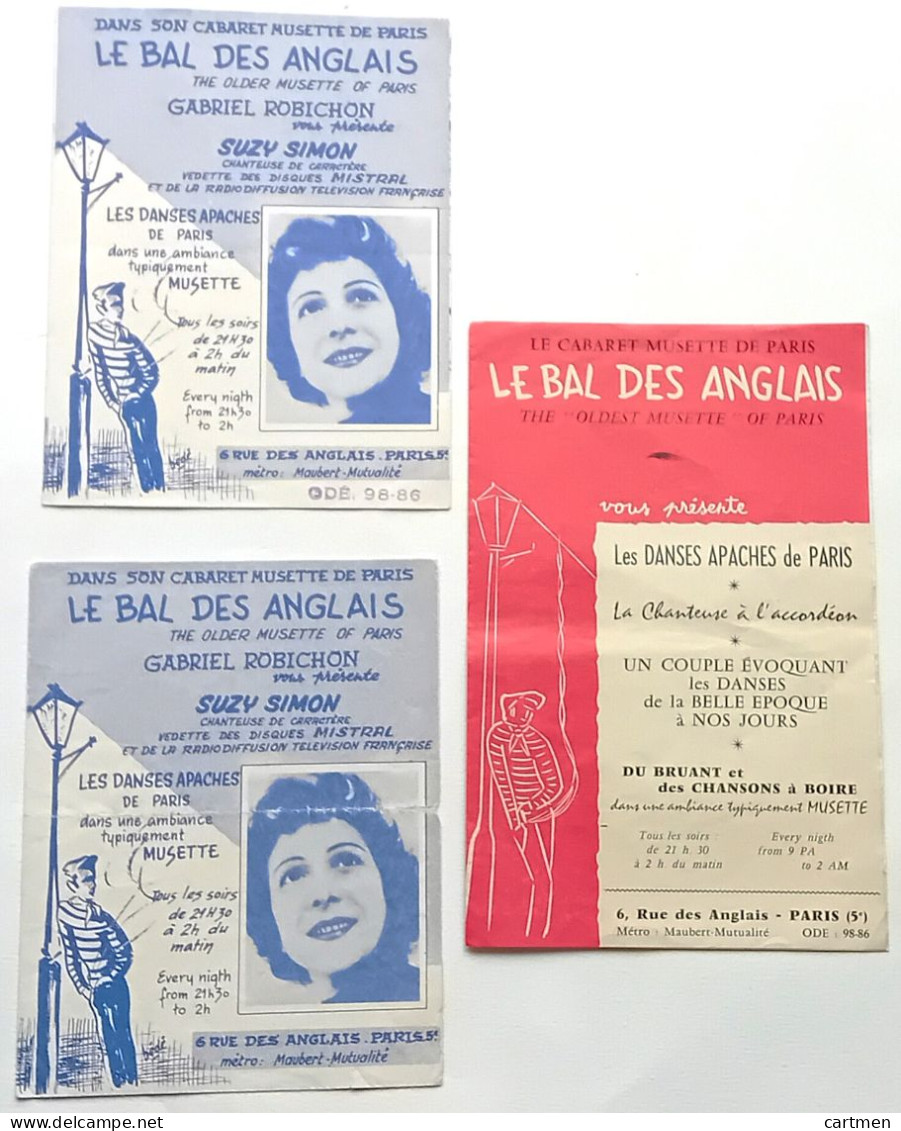 CIRQUE SPECTACLE LE BAL DES ANGLAIS 3 PARTITIONS PUBLICITAIRES APACHES TRUANDS - Programs