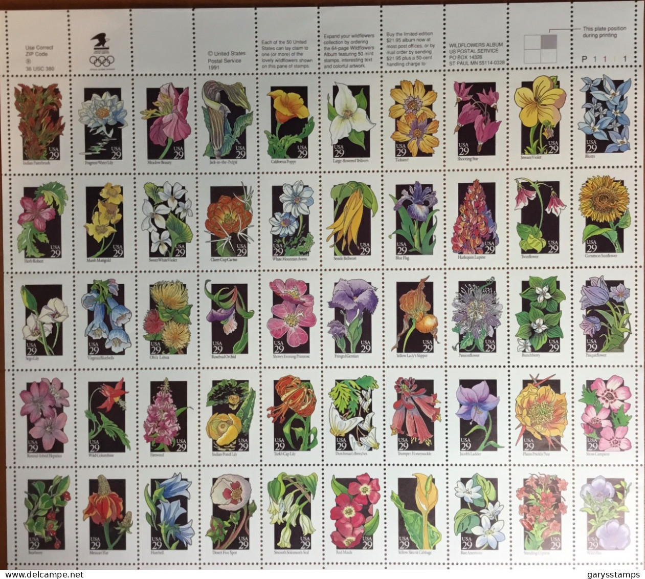 United States USA 1992 Wild Flowers Extra Large Sheetlet MNH - Andere & Zonder Classificatie