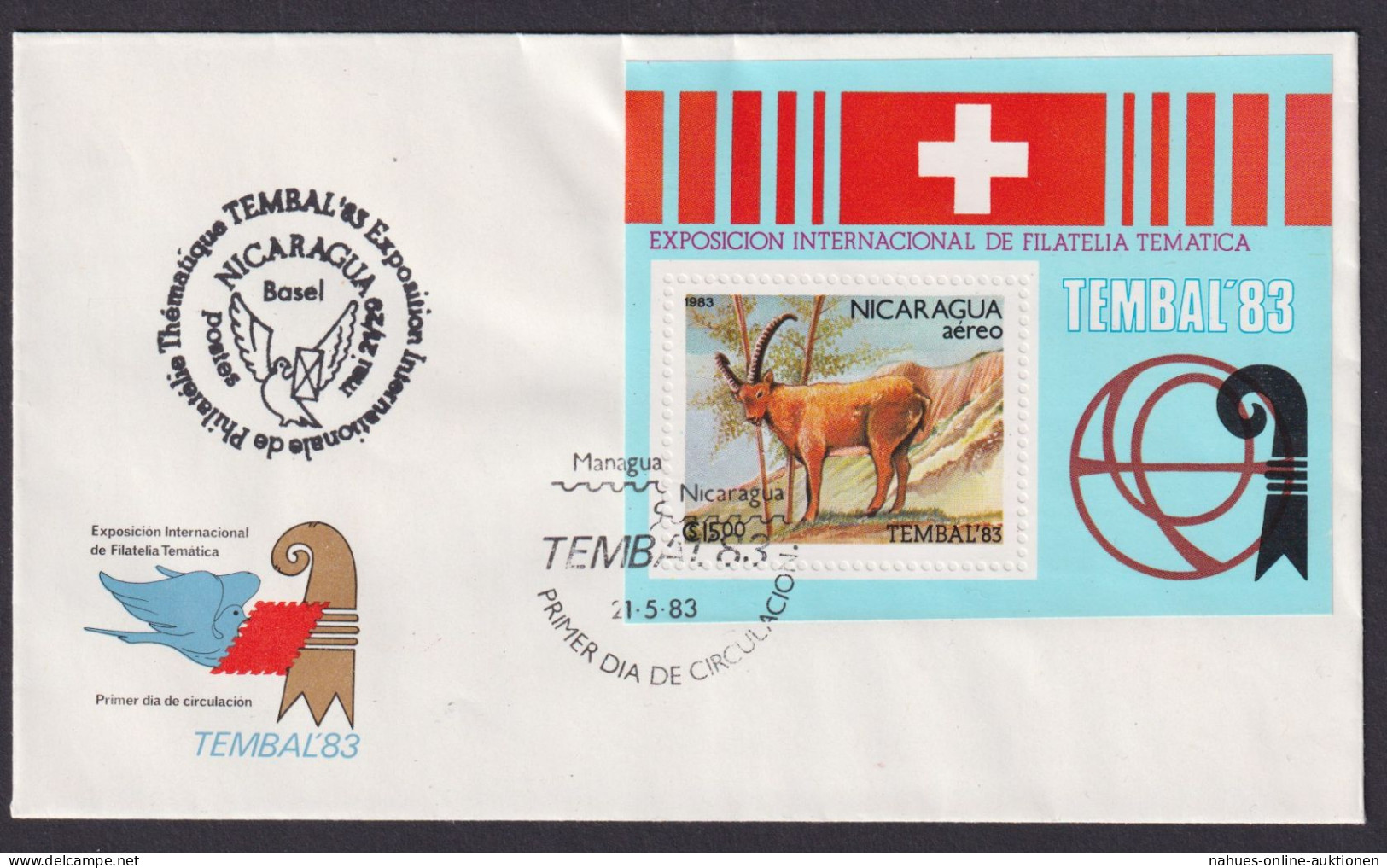 Nicaragua Mittelamerika Tembal 1983 Block Tiere Antilope Brief Philatelie - Nicaragua