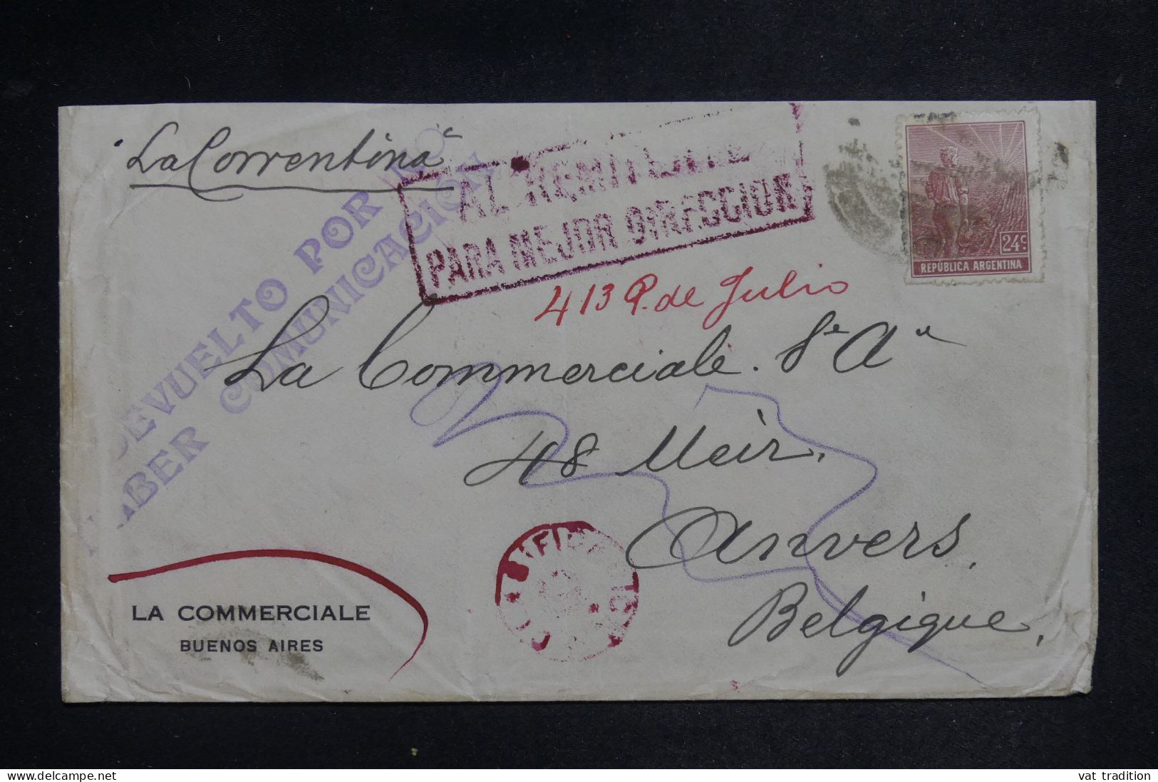 ARGENTINE - Enveloppe Commerciale De Buenos Aires Pour La Belgique - L 151886 - Brieven En Documenten