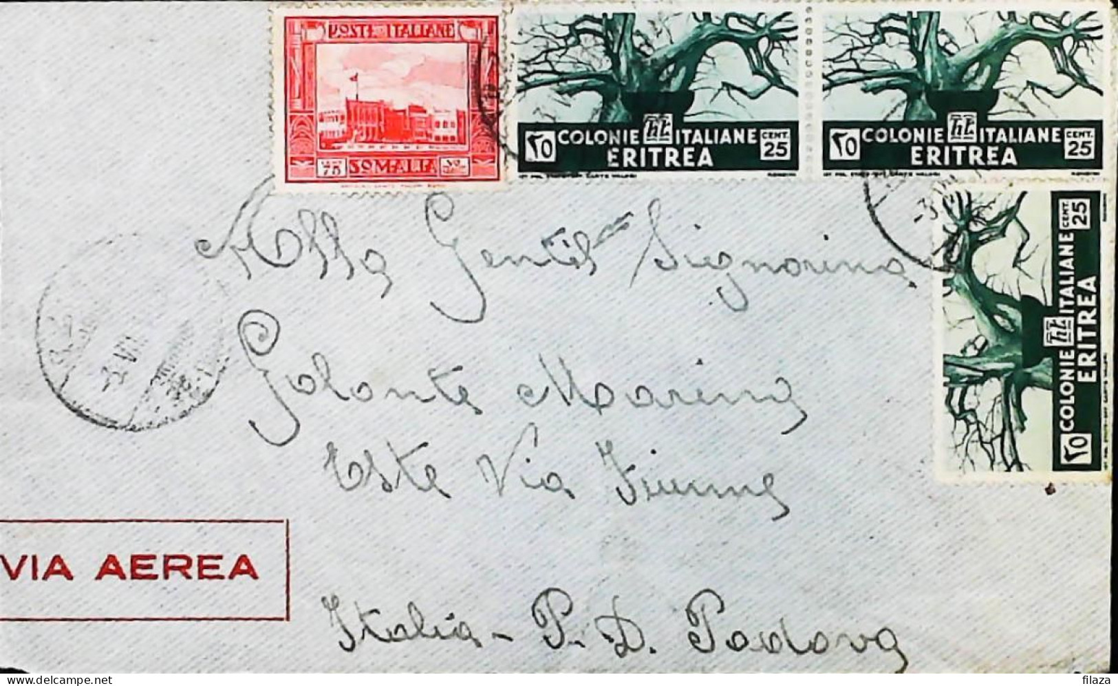 ITALIA - COLONIE -  SOMALIA + ERITREA Lettera Da DIRE DAUA Del 1936. ANNULLO BILINGUE - S6231 - Somalie