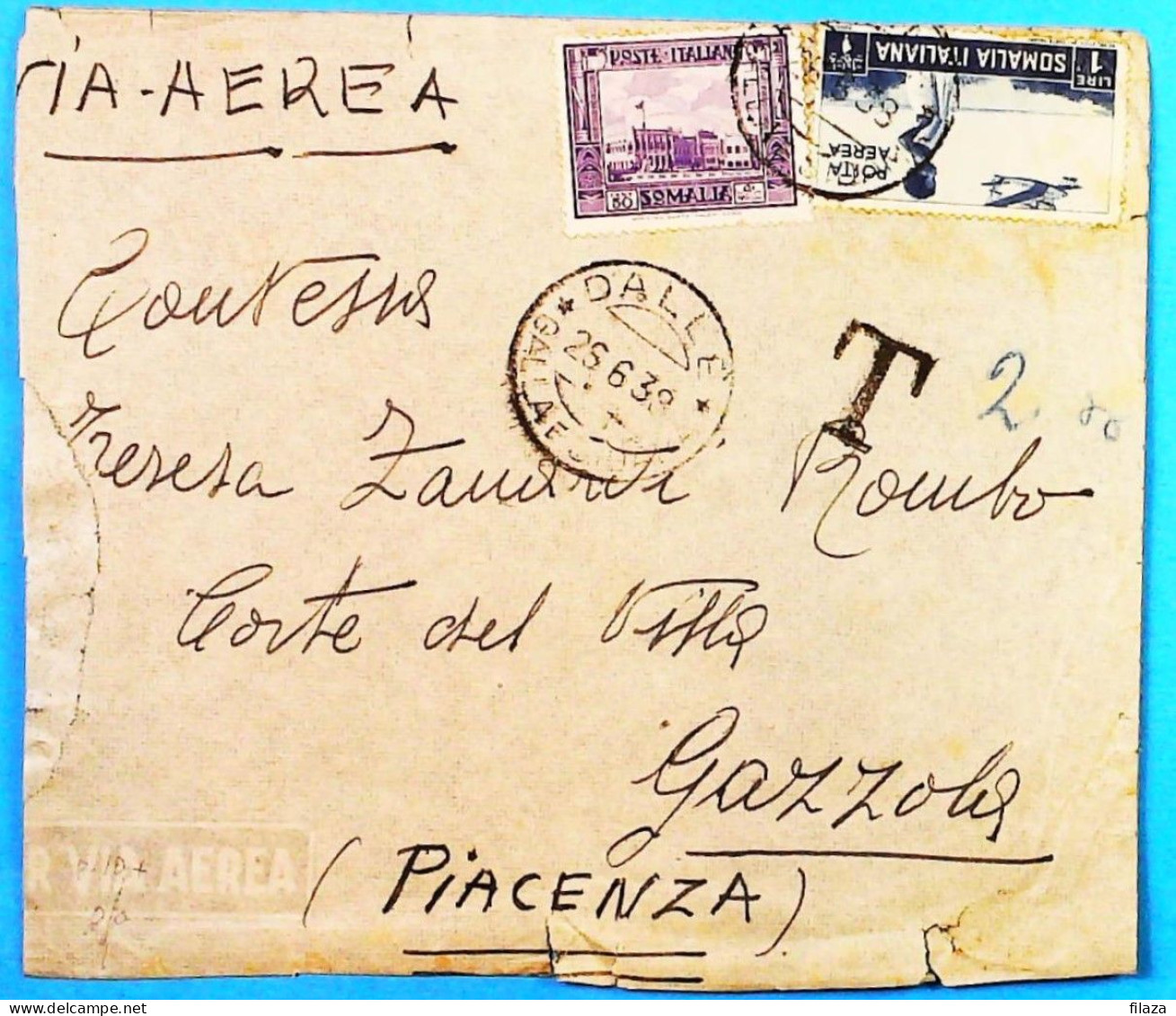 ITALIA - COLONIE -  SOMALIA Lettera Da DALLE / GALLA E SIDAMA Del 1938. TASSATA - S6226 - Somalie