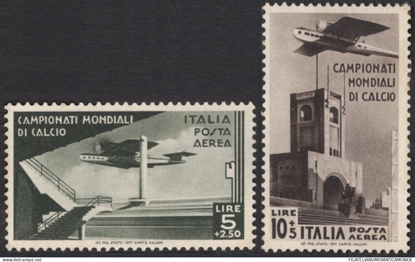 Italia / Italia 1934 Aereo 66/67 (*) 2 Y 5 Liras Mundial De Futbol - 2 Sellos - Sonstige & Ohne Zuordnung
