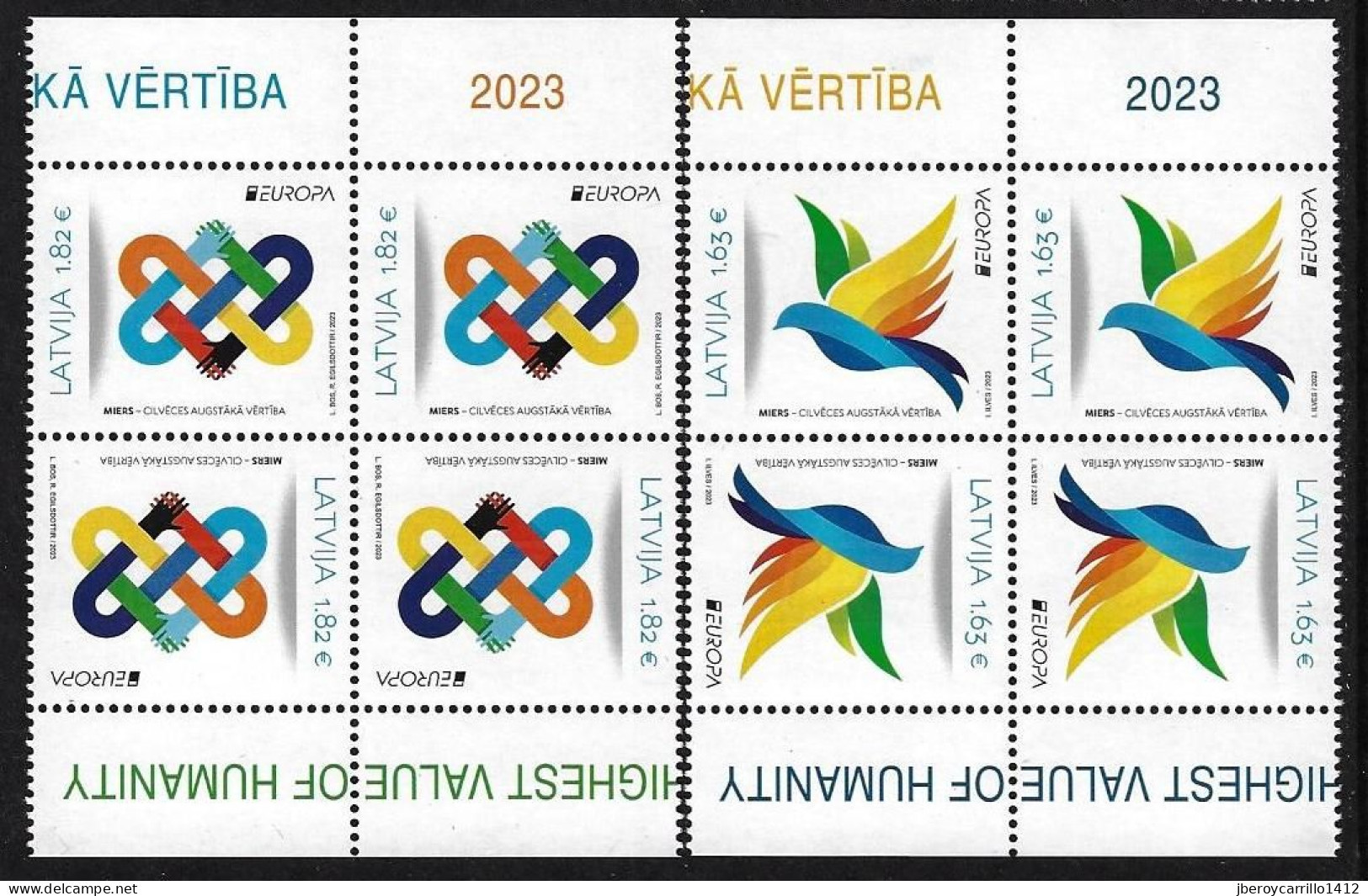 LETONIA /LATVIA /LETTLAND /LETTONIE -EUROPA-CEPT 2023-"PEACE –The Highest Value Of Humanity"- 2 BLOCKS Of 4 STAMPS - N - 2023