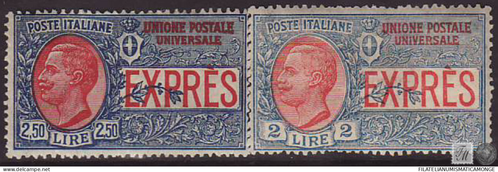 Italia / Italia 1922 Urgentes 13/14 */MH 2 Liras ''Azul Y Rojo'' - 2 Sellos  - Otros & Sin Clasificación