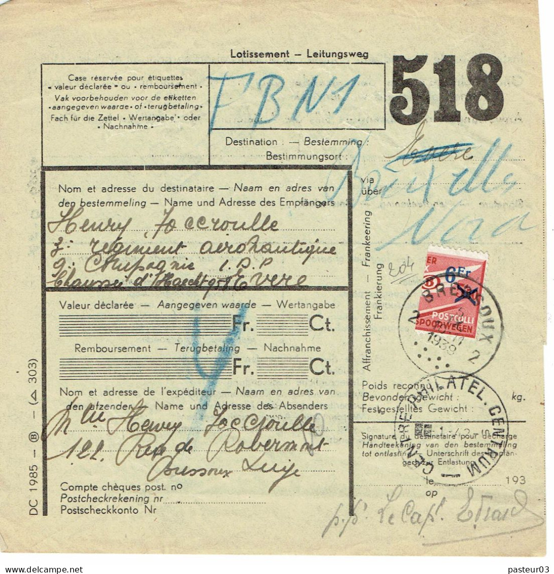 204 Timbres Chemins De Fer Belge Sur Bordereau Colis Du 6-9-1927 Timbre Coupé En Deux - Other & Unclassified