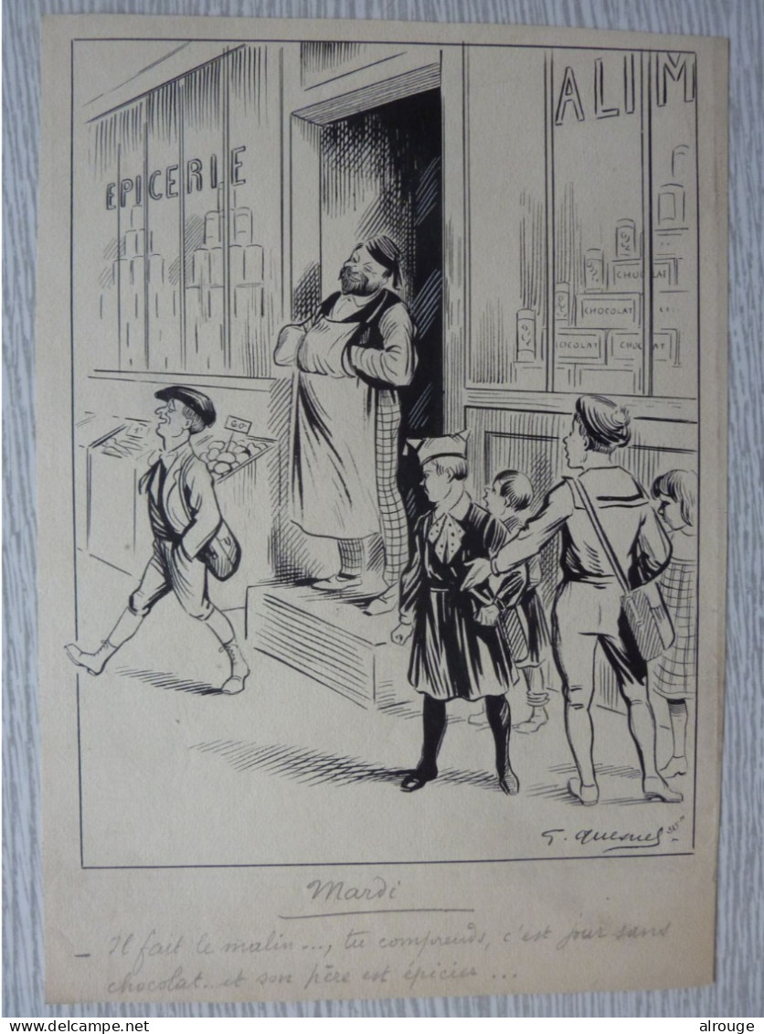 Dessin Original De G.Quesnel Avec Projet De Texte Pour La Revue Pêle-Mêle Vers 1910/20 - Colecciones