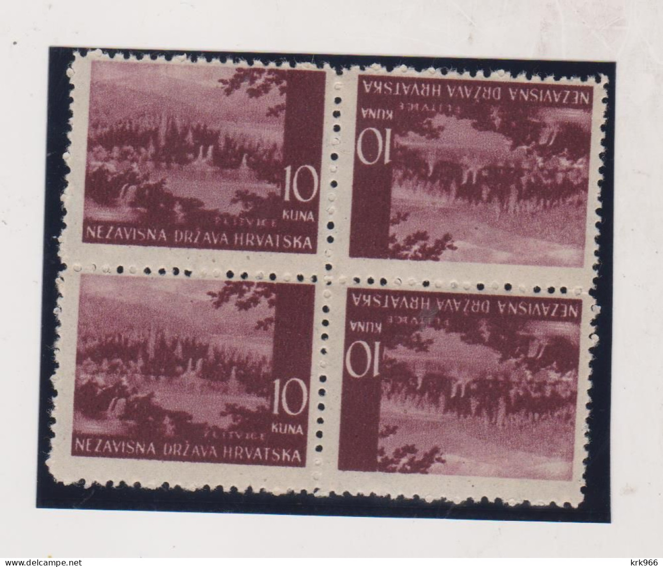 CROATIA WW II, 10 Kn Landscape War Paper  Bloc Of 4 MNH Tete Beche - Croacia