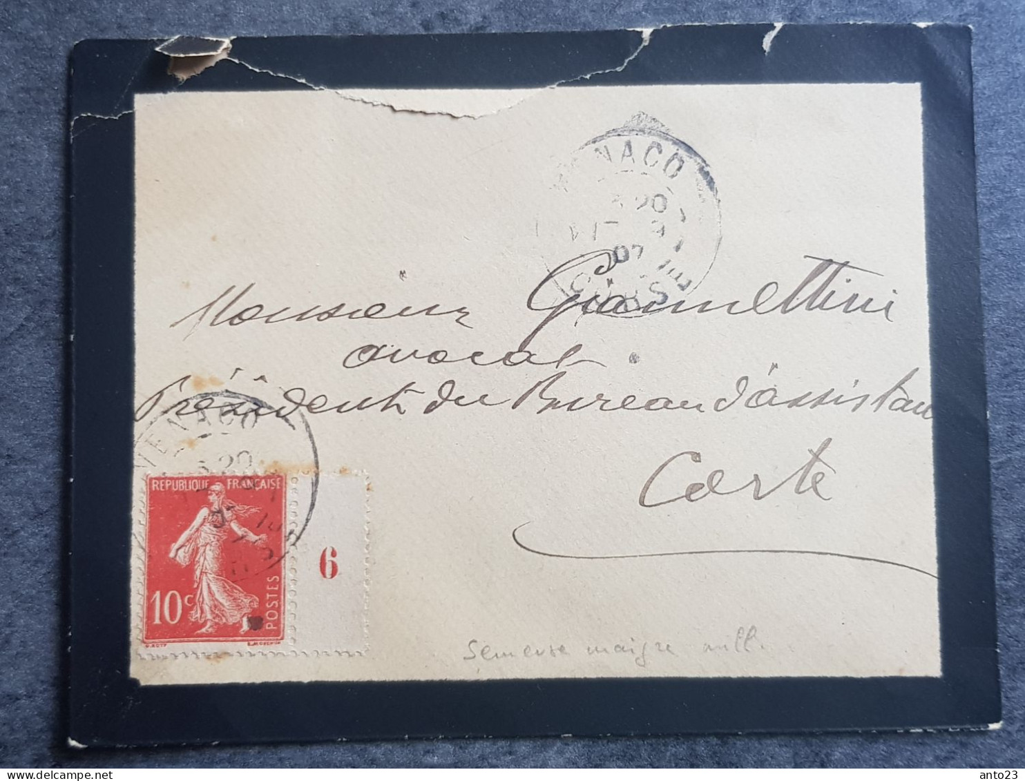 N° 135 10c Rouge Chiffre Maigre Millésimé Sur Lettre Corse Venaco Pour Corte - 1906-38 Semeuse Camée