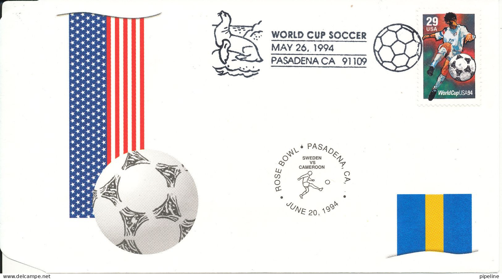 USA Cover World Cup Soccer Football June 20 1994 Sweden Vs Cameroon With Cachet - 1994 – Vereinigte Staaten