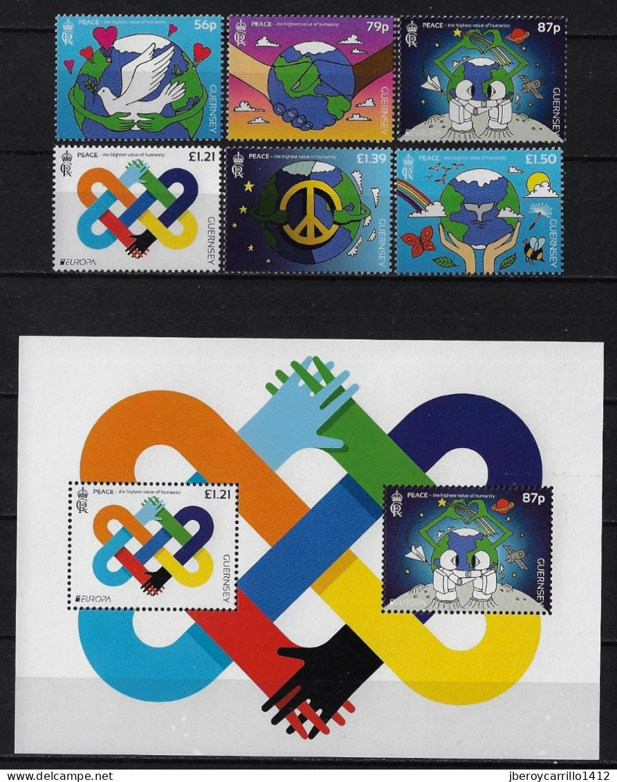 GUERNSEY - EUROPA-CEPT 2023 -"PEACE -THE HIGHEST VALUE Of HUMANITY".- SET Of  6 V. +  SOUVENIR SHEET - 2023