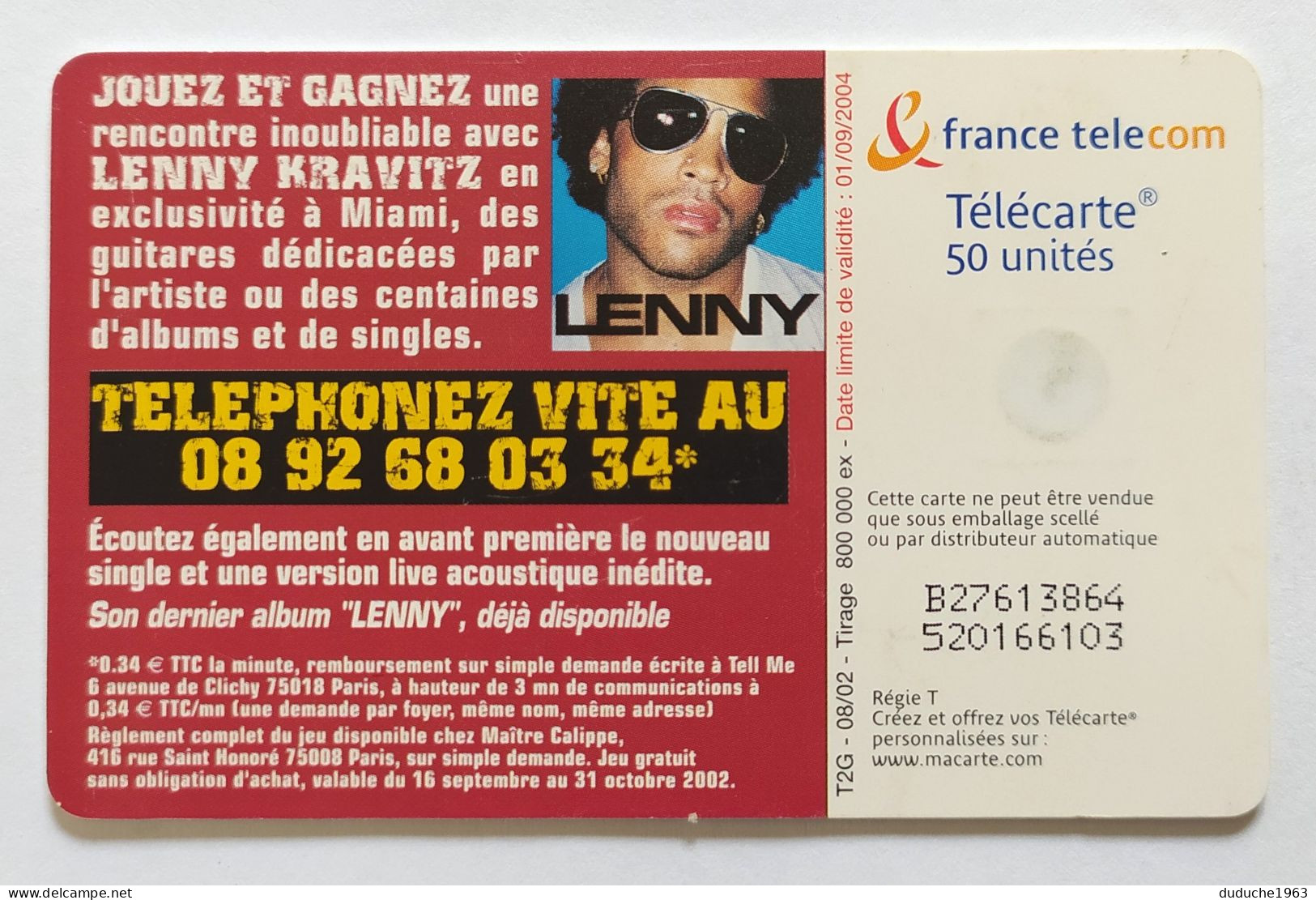Télécarte France - Lenny Kravitz - Zonder Classificatie