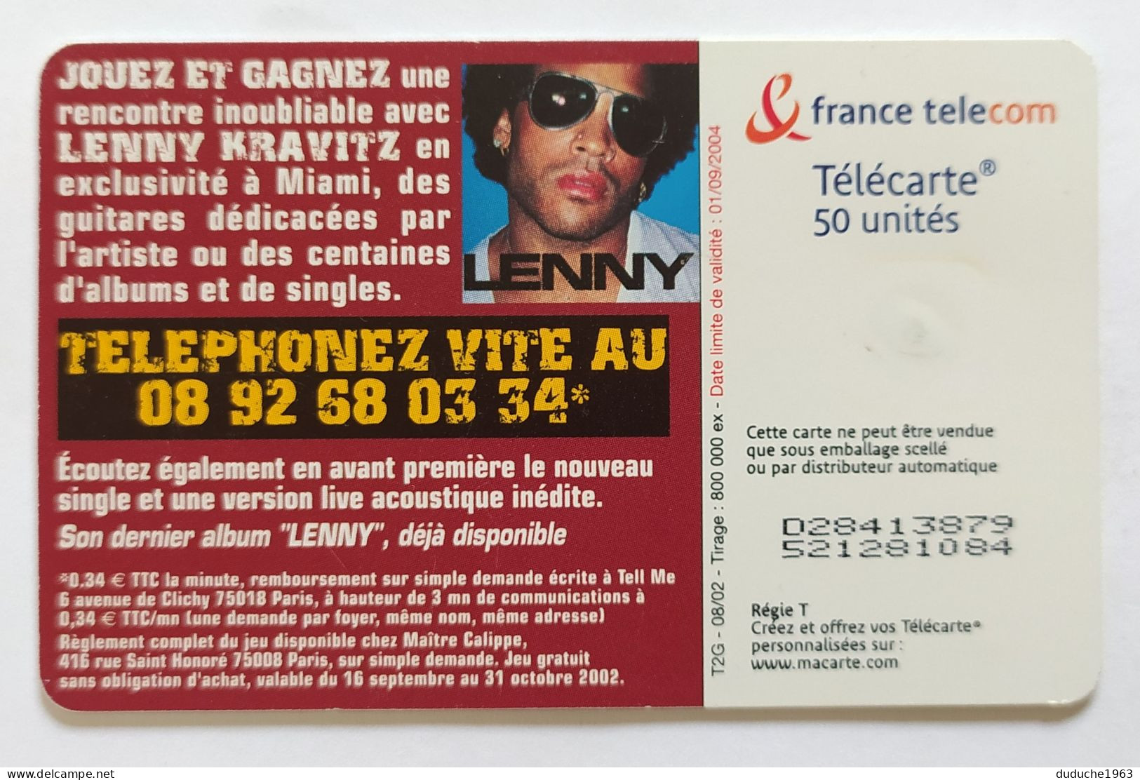 Télécarte France - Lenny Kravitz - Zonder Classificatie