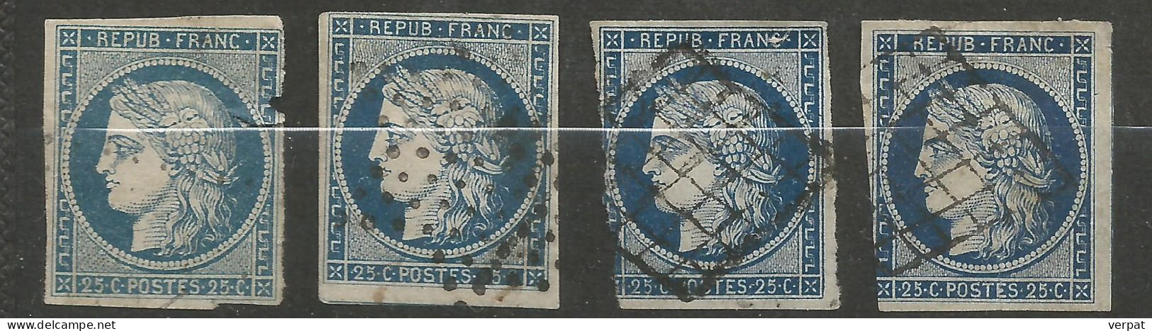 Ceres 20c Bleu Y&T 4 LOT De 4, Variétés - 1849-1850 Cérès