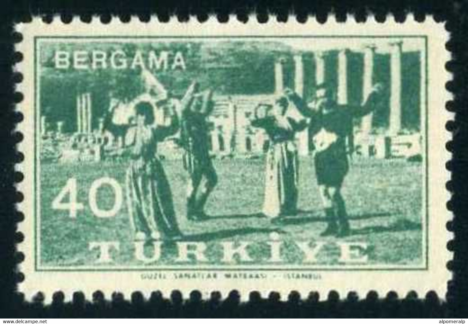 Türkiye 1957 Mi 1519 MNH Folk Dance Couples On The Asklepieion Site | In The Background Colonnade And Ancient Theater - Neufs