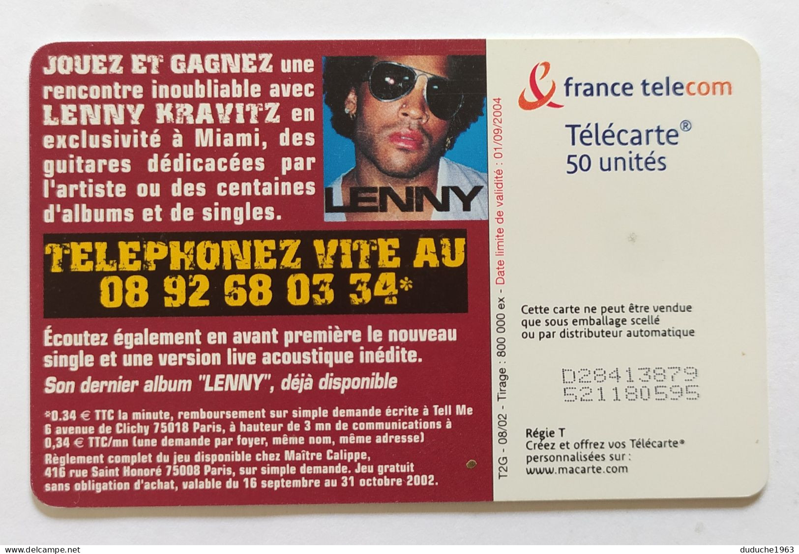 Télécarte France - Lenny Kravitz - Sin Clasificación