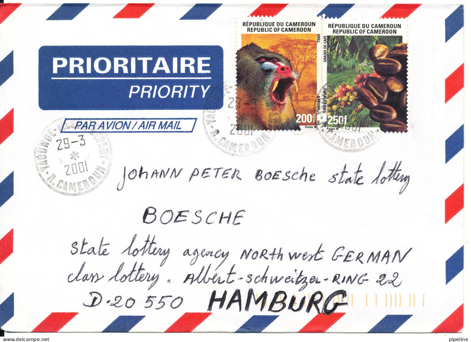 Cameroon Air Mail Cover Sent To Germany 29-3-2001 - Camerun (1960-...)