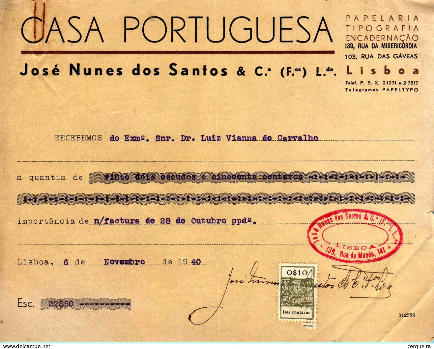 CASA PORTUGUESA - Brieven En Documenten