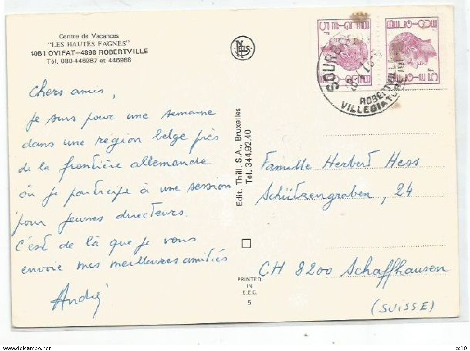 Belgique King F5+F5 Tete-Beche In 2+2 Pair From Booklet Simple Franking Pcard Robertville 24apr1978 X Suisse - Cartas & Documentos