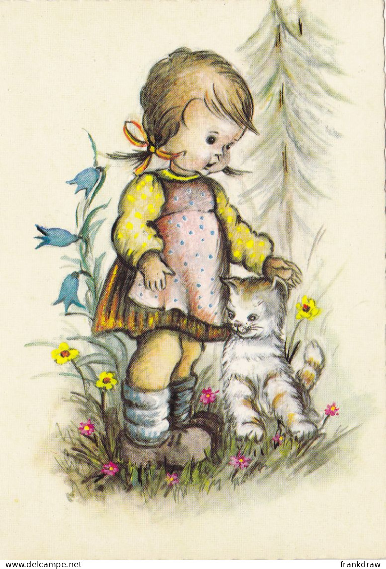 Postcard - Art - Unknown - Little Girl And A Cat - Card No. 151 - VG (Serrated Edges) - Non Classificati