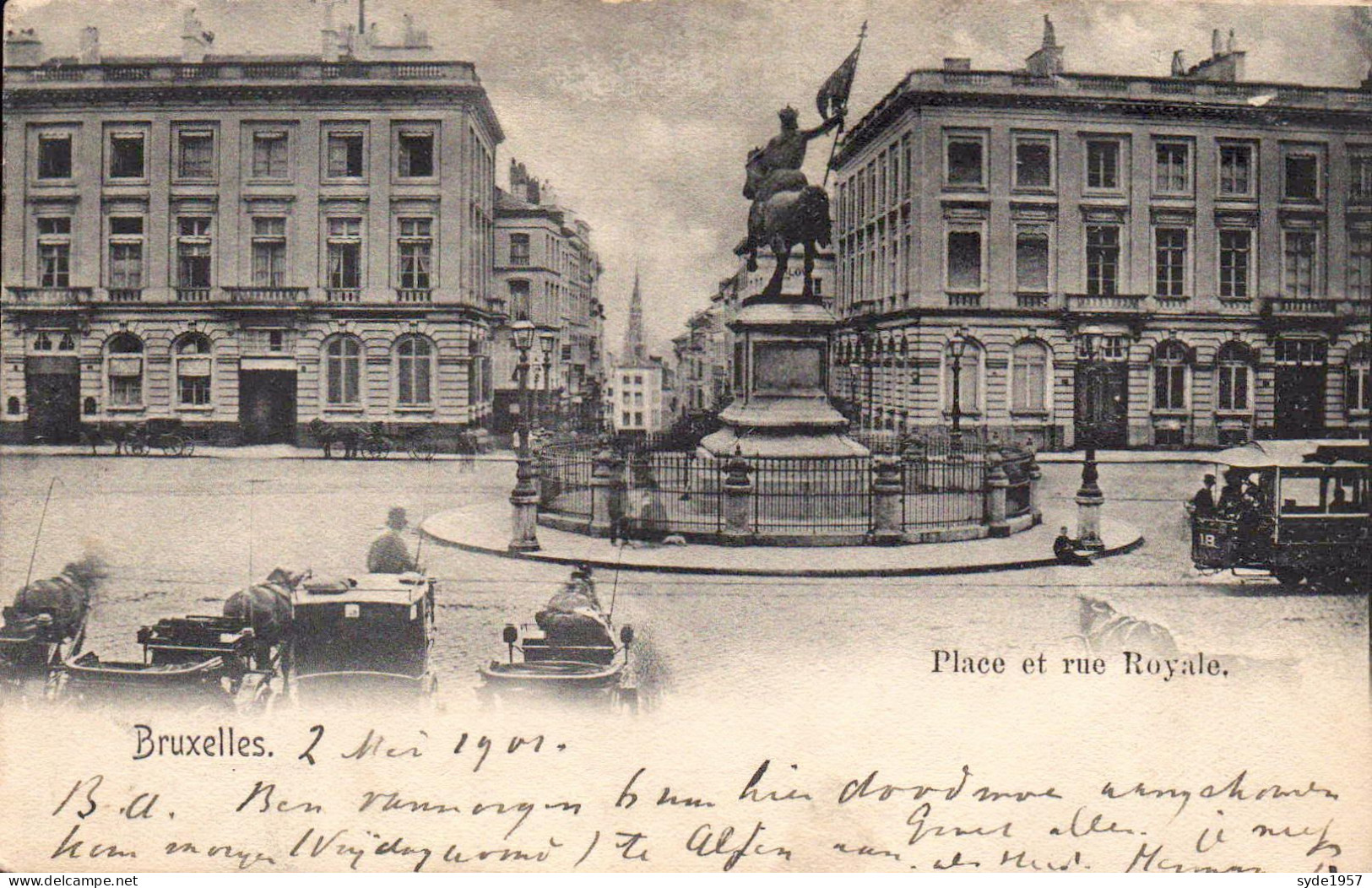 Bruxelles Place Et Rue Royale, Animée, Calèche, Tramway - Monuments, édifices