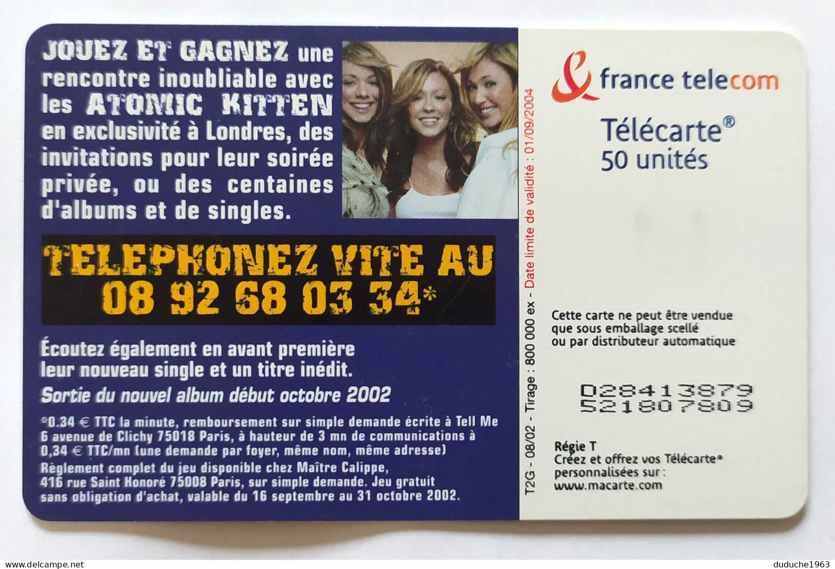 Télécarte France - Atomic Kitten - Sin Clasificación