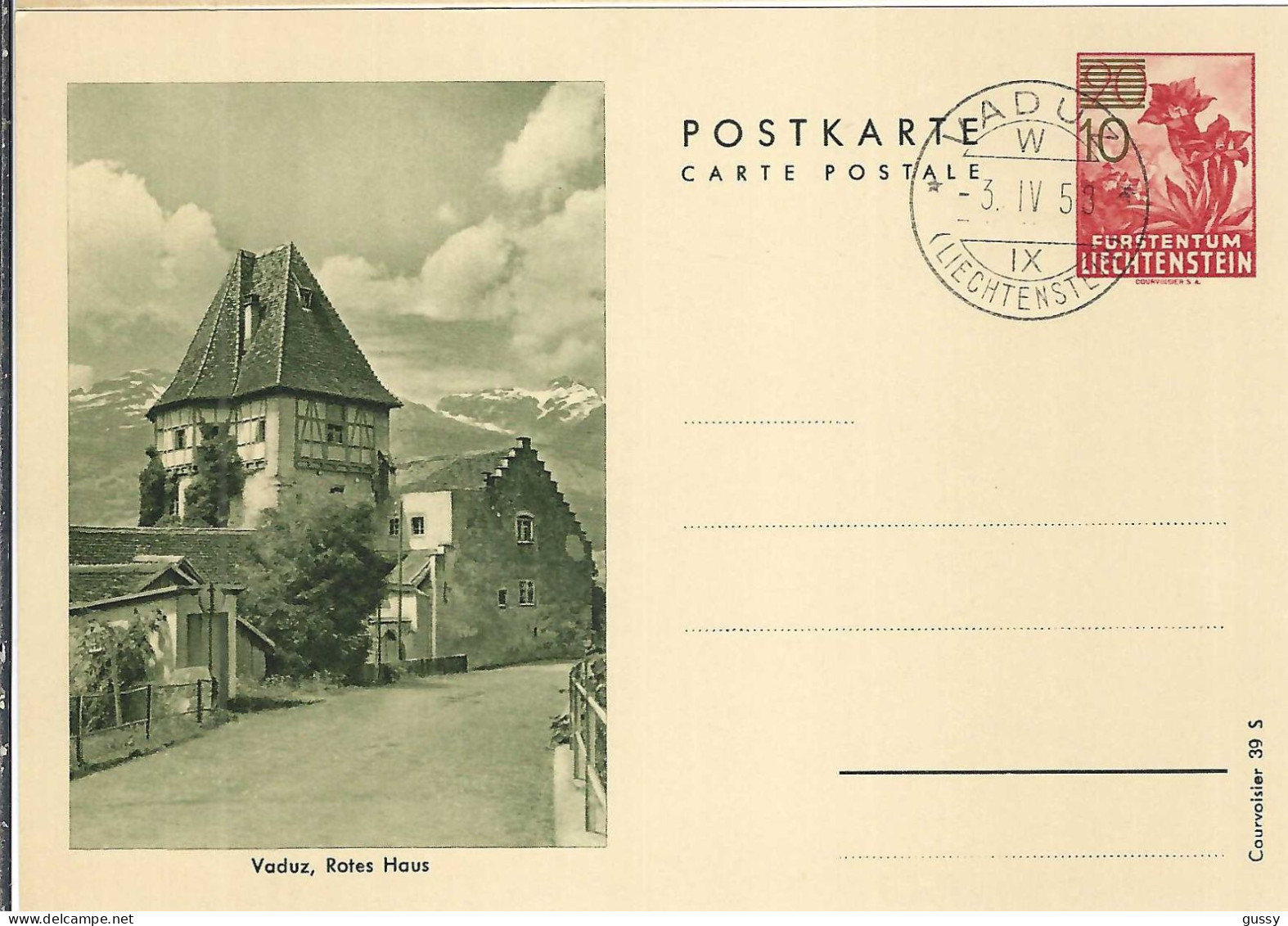 LIECHTENSTEIN Ca.1958: 3 Entiers Postaux De 10c De Vaduz - Covers & Documents