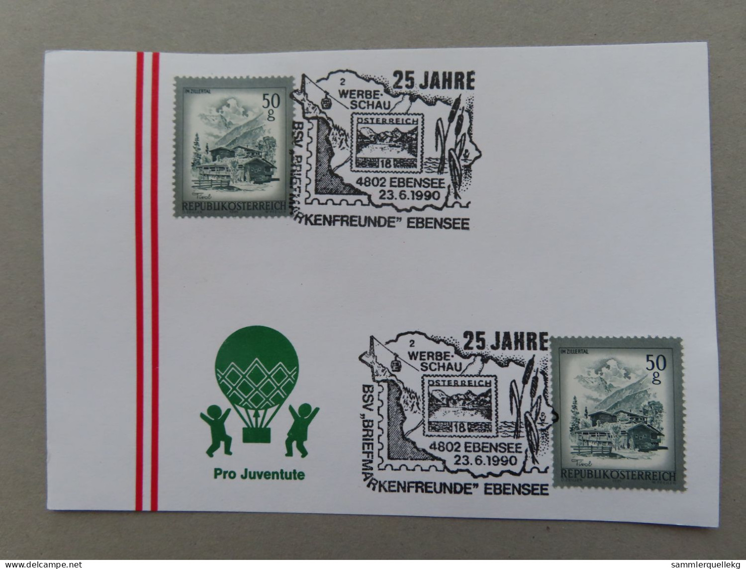 Österreich Pro Juventute - Mit Sonderstempel 23. 6. 1990 Ebensee, 25 Jahre BSV Briefmarkenfreunde Ebensee (Nr.548) - Autres & Non Classés