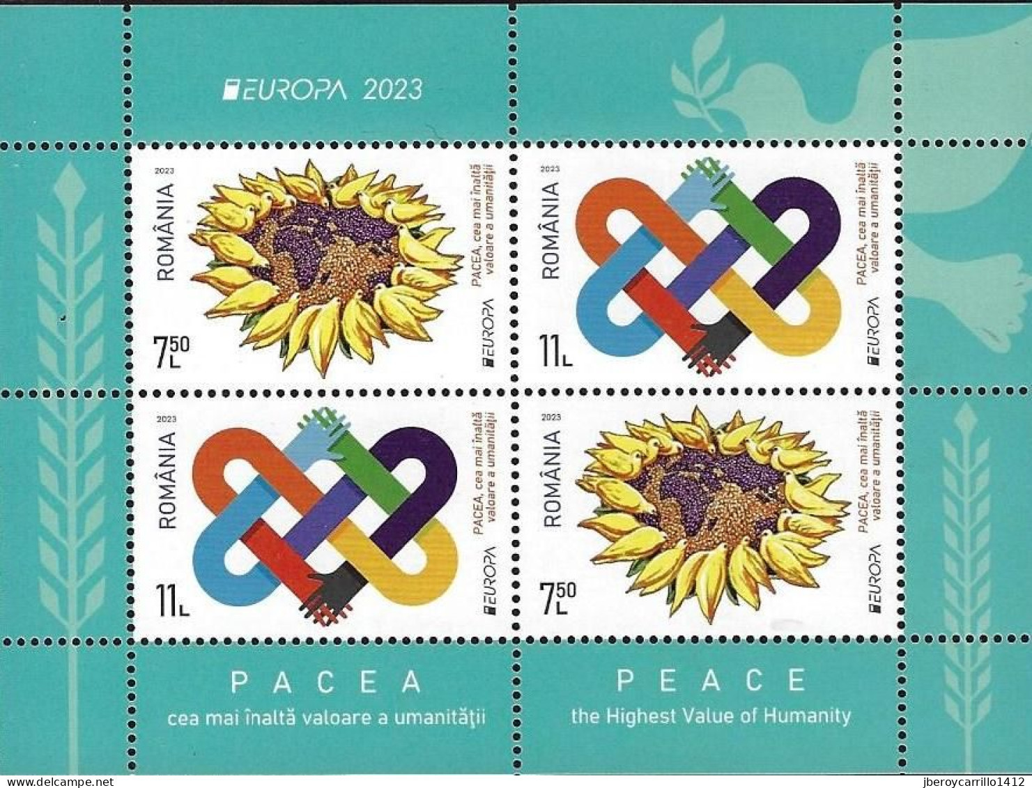 RUMANIA /ROMANIA /RUMÄNIEN /ROUMANIE -EUROPA 2023 -"PEACE –The Highest Value Of Humanity".-SOUVENIR SHEET Type 1 - 2023