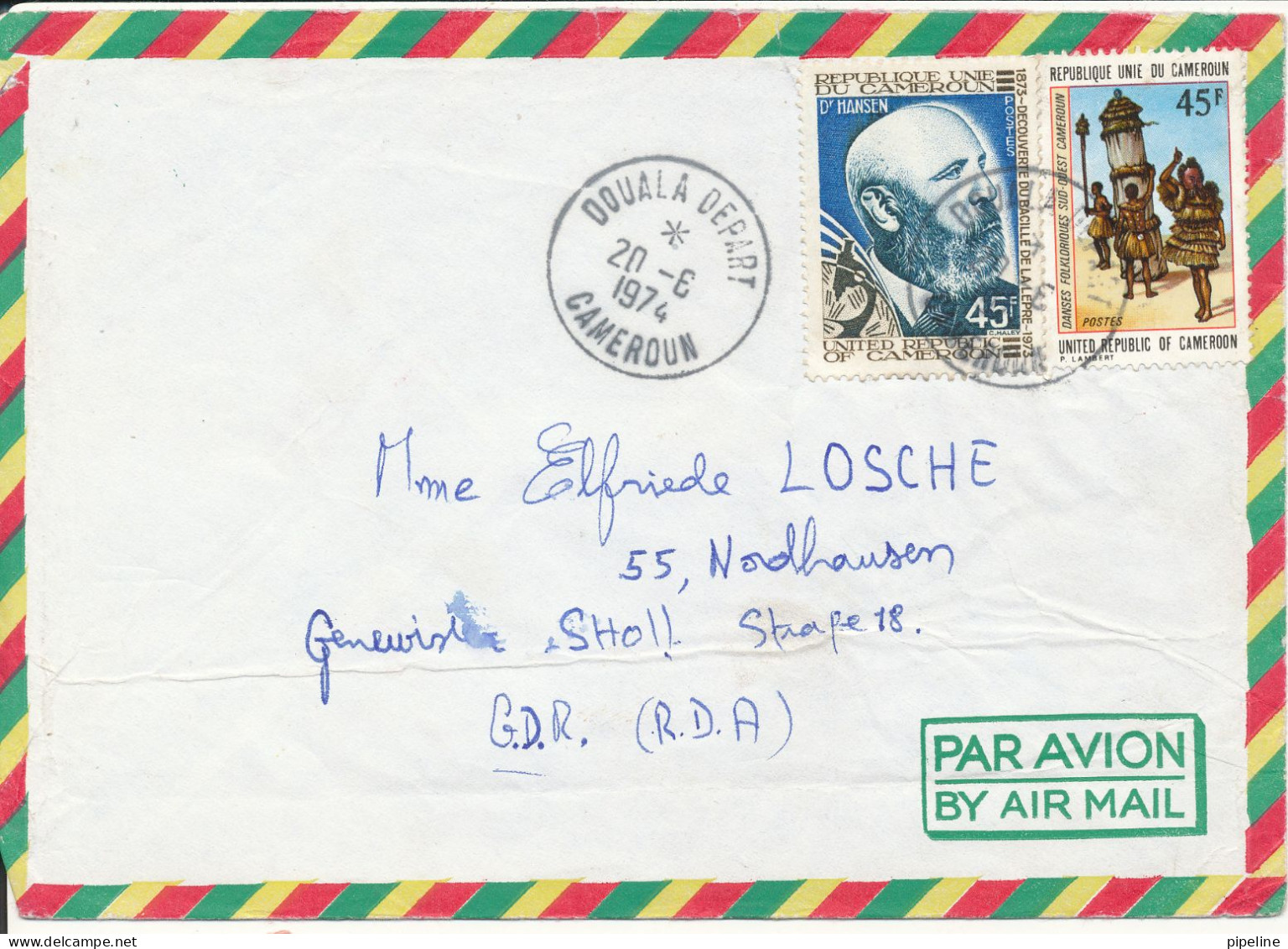 Cameroon Air Mail Cover Sent To DDR 20-6-1974 Topic Stamps - Kamerun (1960-...)