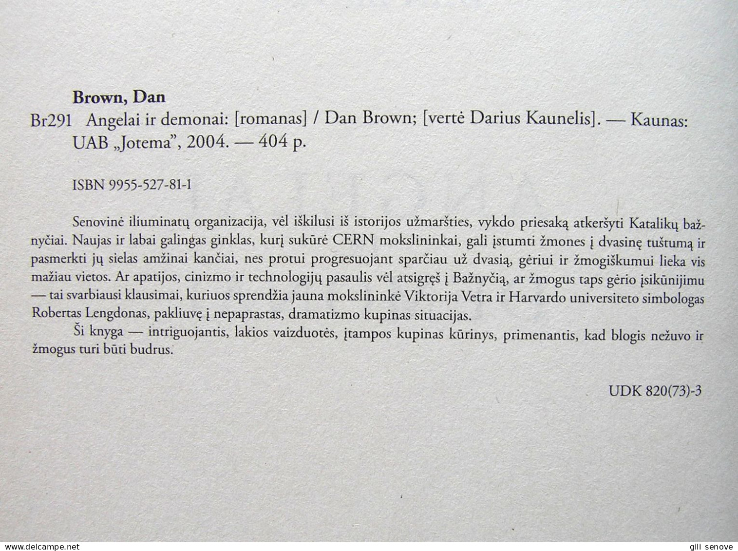 Lithuanian Book / Angelai Ir Demonai By Dan Brown 2004 - Culture