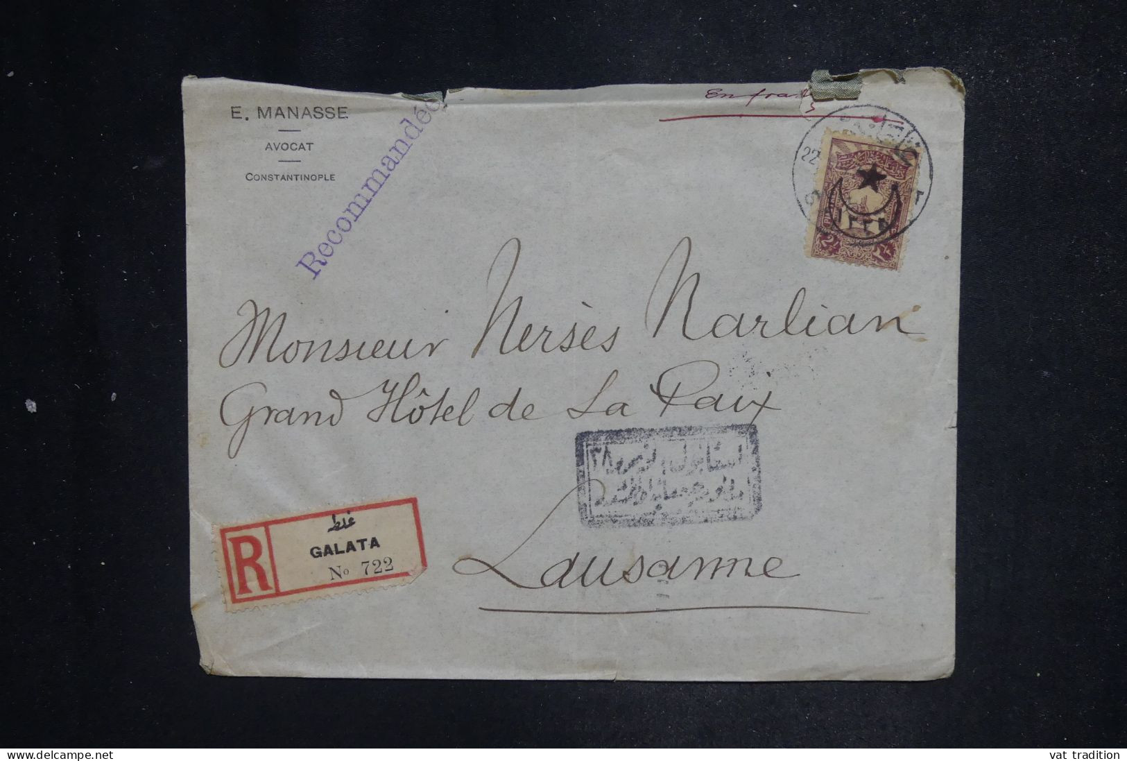 TURQUIE - Enveloppe En Recommandé De Galata Pour La Suisse En 1917  - L 151893 - Brieven En Documenten