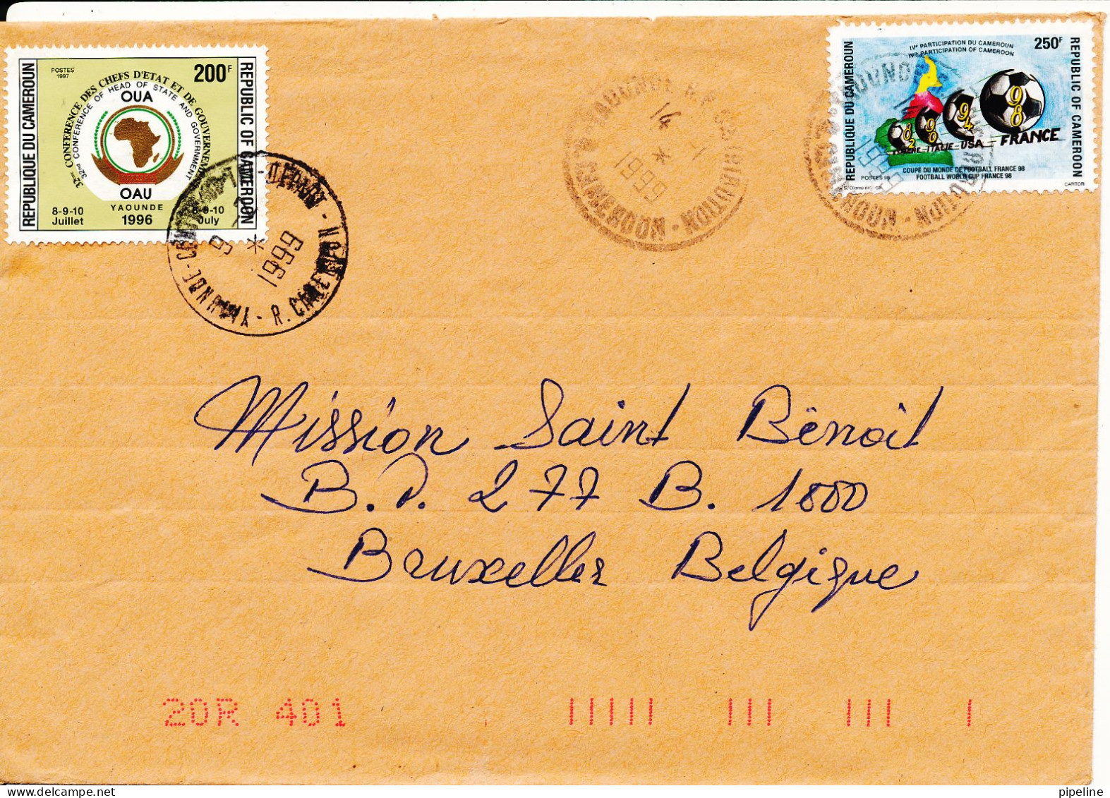 Cameroon Cover Sent To Belgium 9-7-1999 Topic Stamps - Kamerun (1960-...)