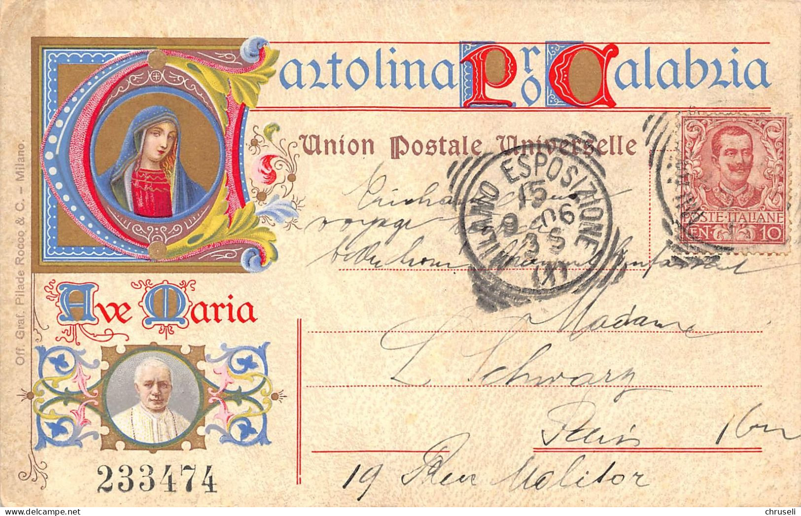 Cartolina Pro Calabria  1906  Pape Pius X - Altri & Non Classificati