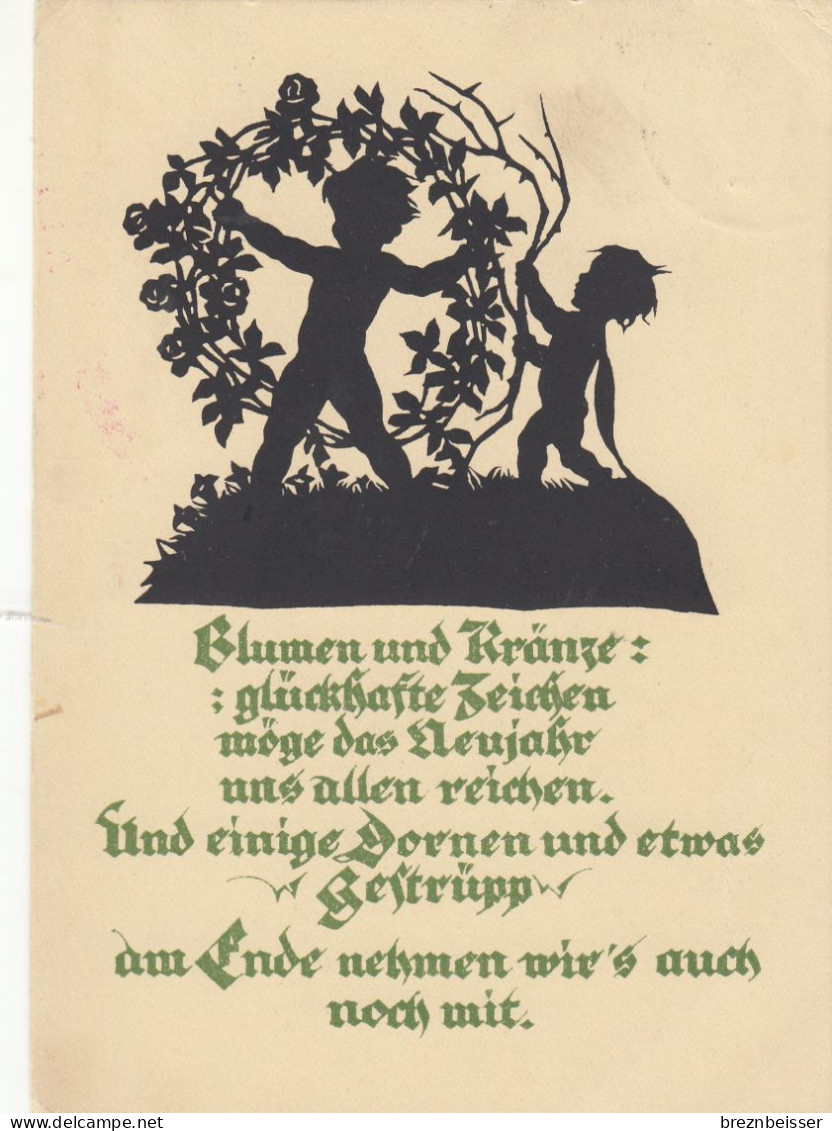 AK Scherenschnitt/Schattenbild- Blumen Und Kränze....   Karte  Gel.1931 - Silhouetkaarten