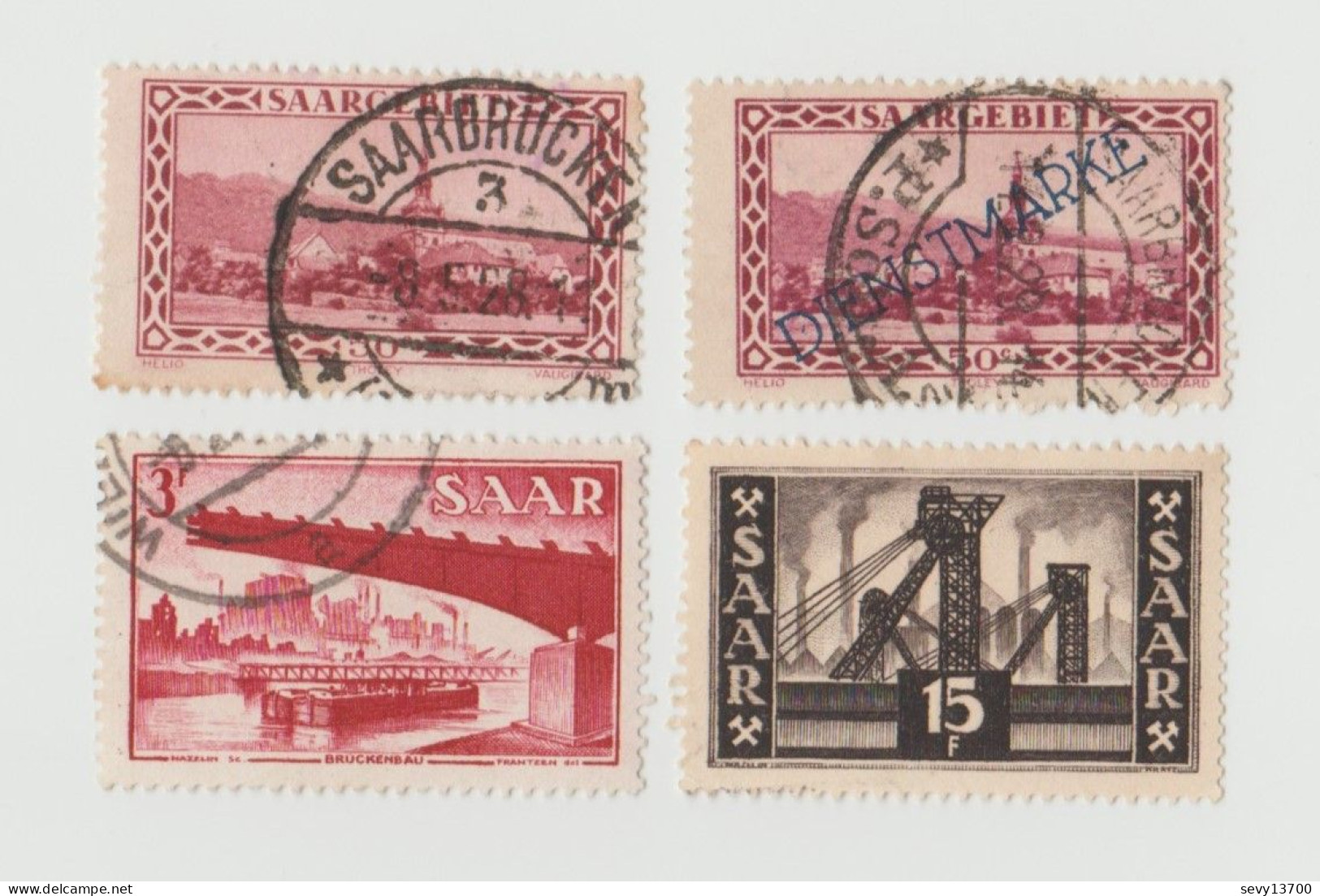 Saargebiet Saar Sarre Saar Land 8 Timbres Tholey  - 1 Surimpression Dienstmarke - Pont - Industrie De L'acier - Ouvriers - Used Stamps