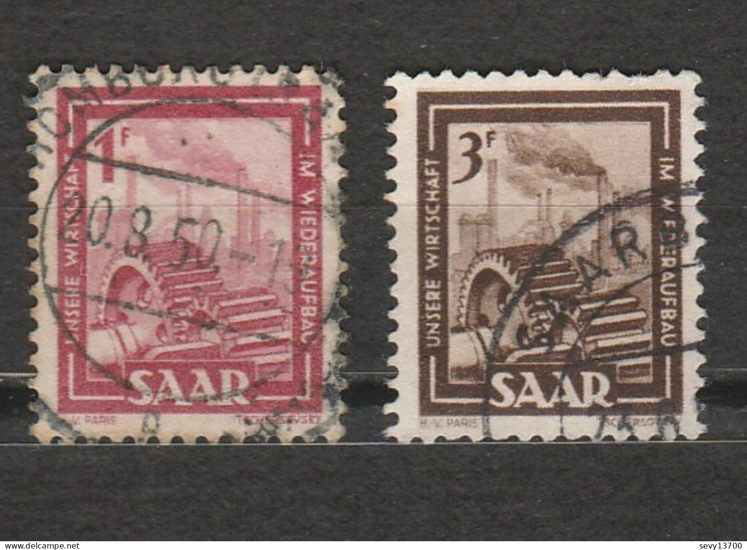 Saargebiet Saar Sarre Saar Land 8 Timbres Tholey  - 1 Surimpression Dienstmarke - Pont - Industrie De L'acier - Ouvriers - Used Stamps