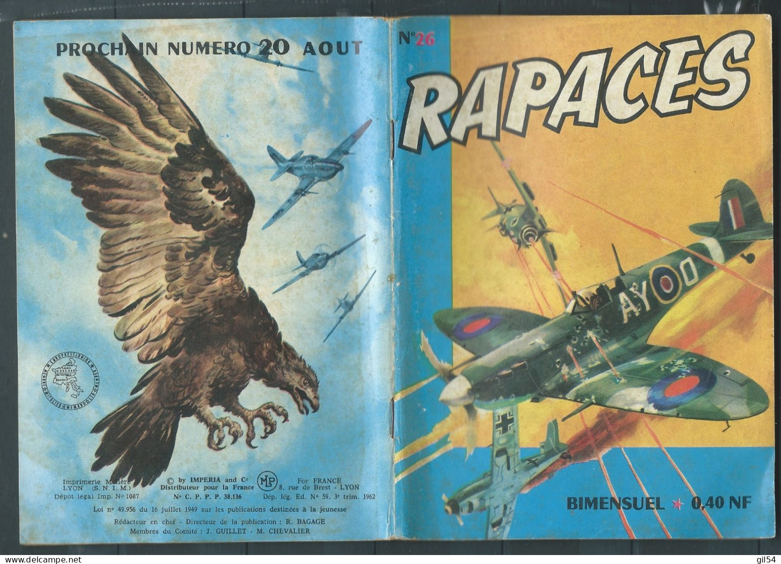 Bd " Rapaces  " Bimensuel N° 26"  Raid Sur Berlin  , DL 3è Tri. 1962- BE- RAP 0303 - Rapaces