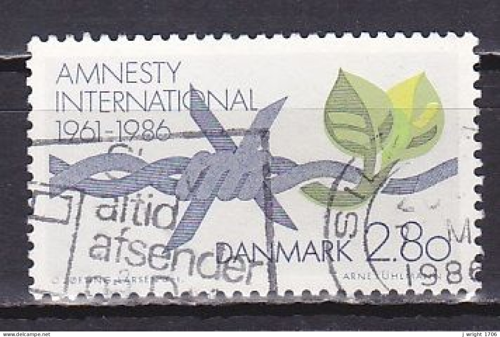 Denmark, 1986, Amnesty International 25th Anniv, 2.80kr, USED - Gebraucht