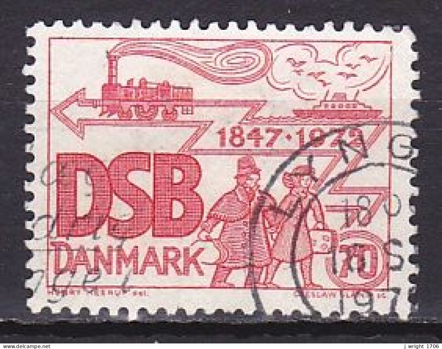 Denmark, 1972, Danish State Railways 125th Anniv, 70ø, USED - Used Stamps