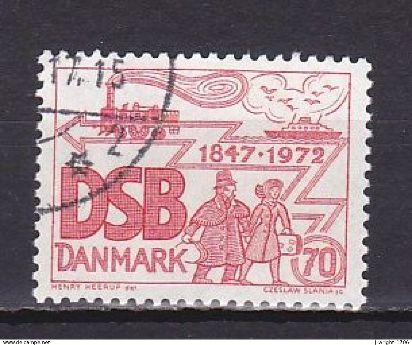 Denmark, 1972, Danish State Railways 125th Anniv, 70ø, USED - Oblitérés