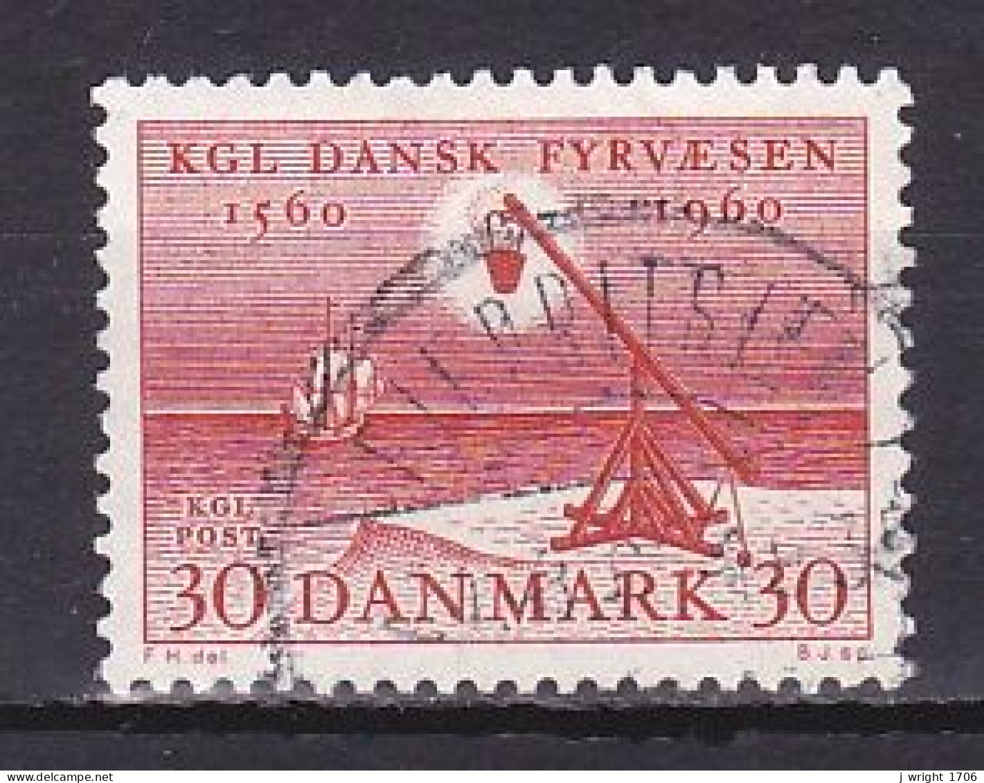 Denmark, 1960, Lighthouse Service 400th Anniv, 30ø, USED - Usado