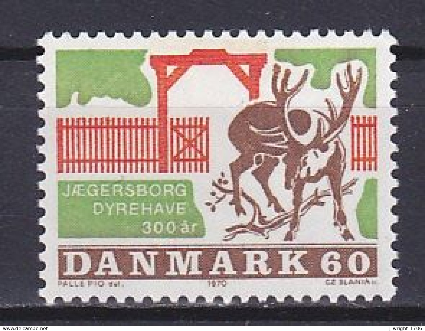 Denmark, 1970, Jaegersborg Deer Park 300th Anniv, 60ø, UNUSED NO GUM - Nuovi