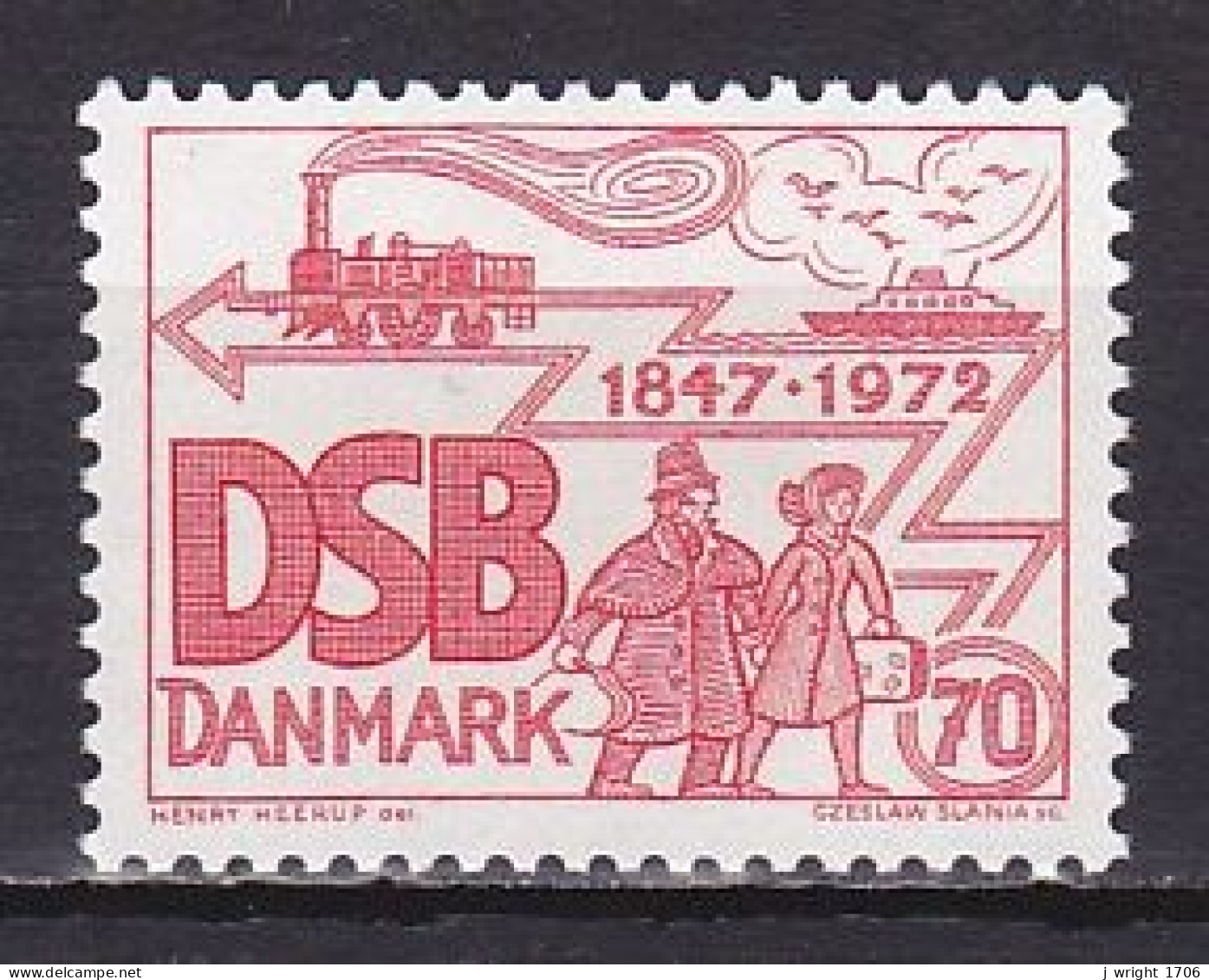 Denmark, 1972, Danish State Railways 125th Anniv, 70ø, UNUSED HO GUM - Nuevos