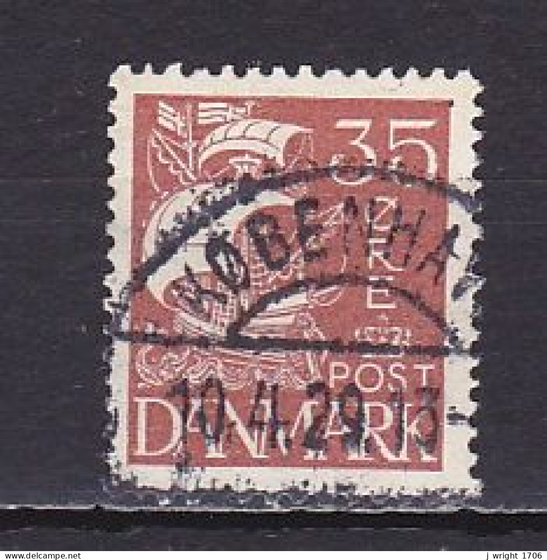 Denmark, 1927, Caravel/Solid Background, 35ø, USED - Gebruikt