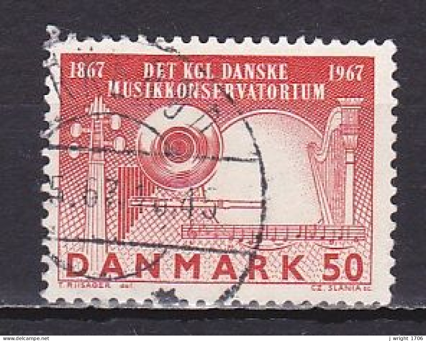 Denmark, 1967, Royal Academy Of Music Centenary, 50ø, USED - Used Stamps