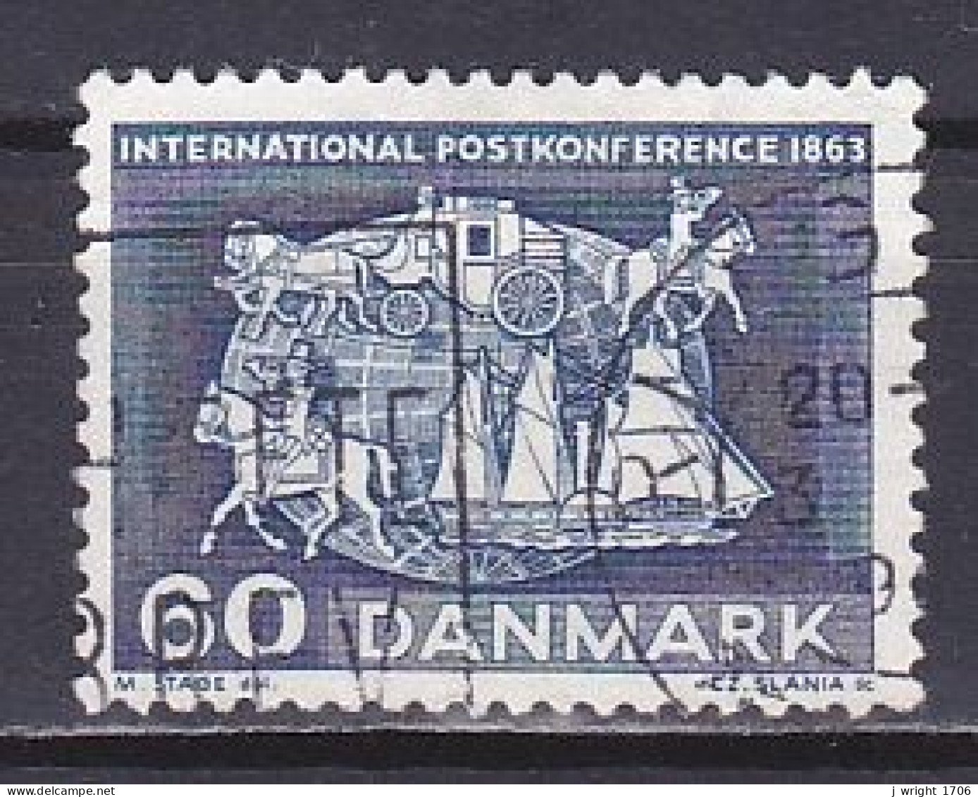 Denmark, 1963, Paris Postal Conf. Centenary, 60ø, USED - Used Stamps